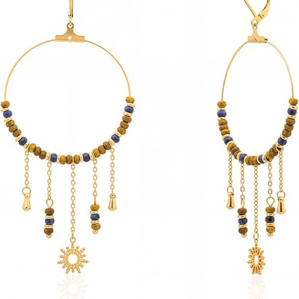 Wangler Dangle Earrings Natural Stone Hoop Earrings